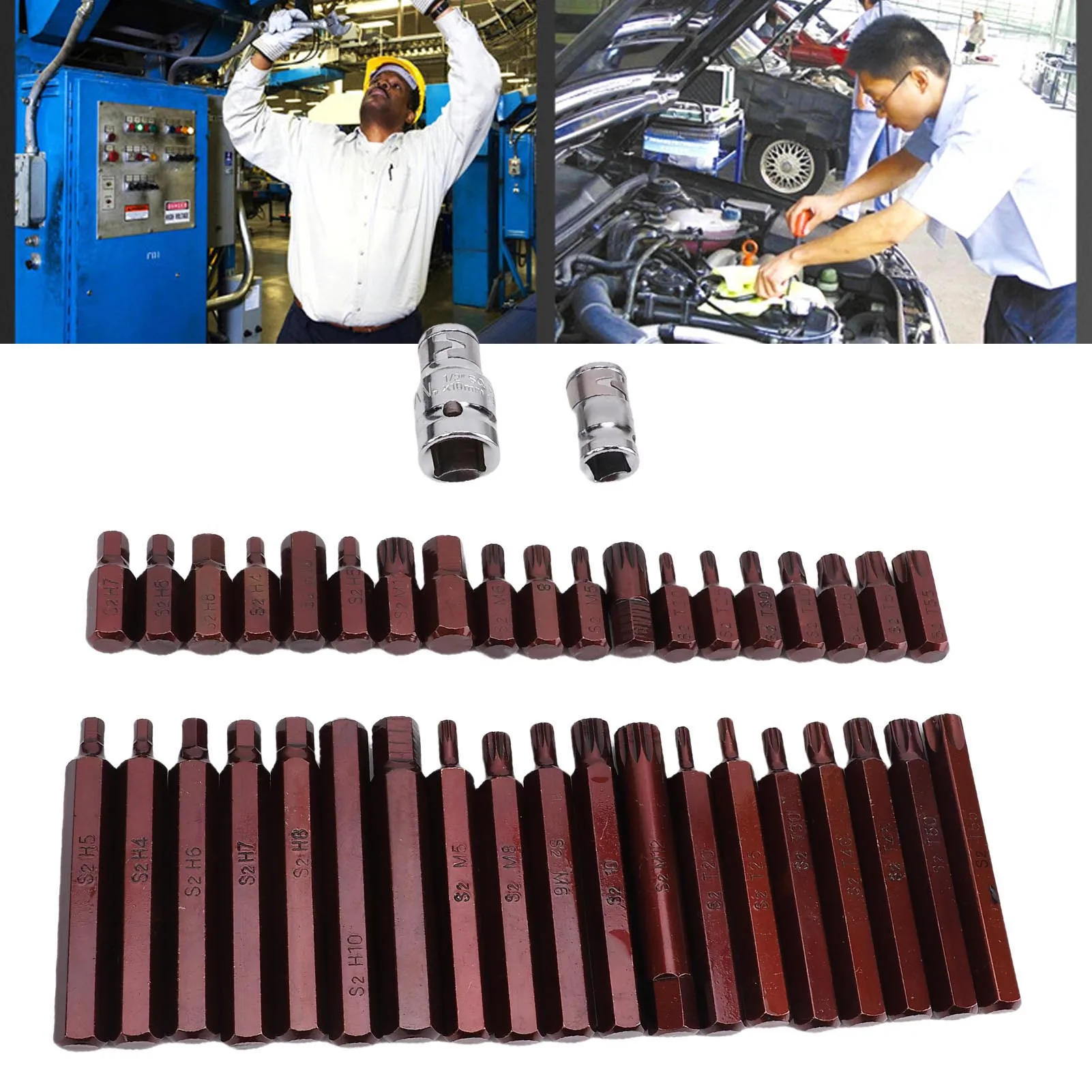 40Pcs 3/8in Bit Socket Set Bit Socket Set Star Hex 3/8in Cr V  Alloy Steel High Torsion for Automotive Mechanic Bit Socket Set