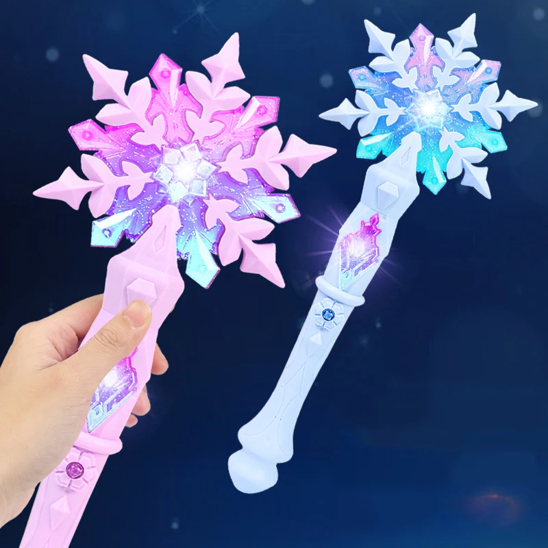 Girl Princess Snowflake Magic Wand LED Light Sound Fairy Wand Children Games Holiday Role Play Props Doll House Party Toys Gifts