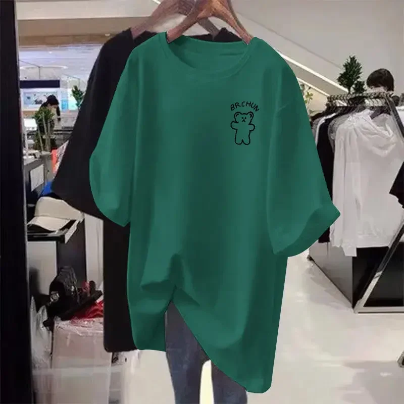 Women Clothing Casual Loose T-shirt Summer Short Sleeve Cartoon Basic 100 Cotton Top Tees Chic Pullovers