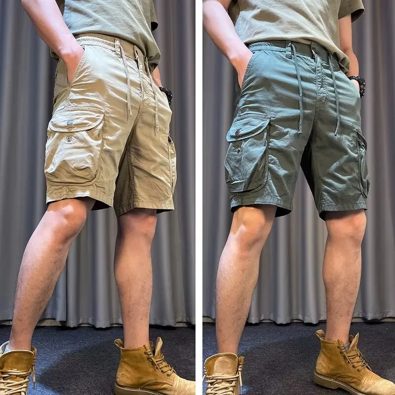 Men Trend Cargo Shorts Cotton High Quality Hot Sale Hip Hop Punk Wash Military Multi-pocket Casual Male's Outdoor Straight Short