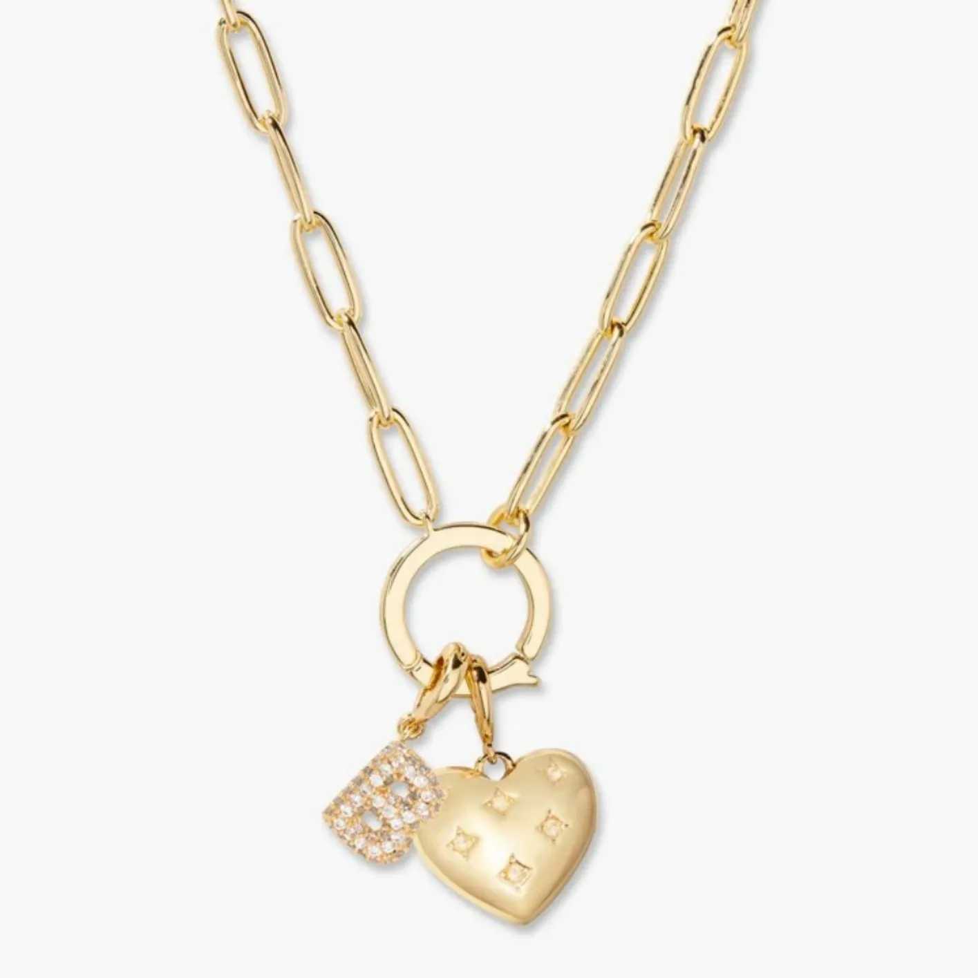 

Lillian Initial Heart Charm Necklace Alphabet Coin Pavé Necklace Custom 3D Heart Initial Charms Personalized Jewelry for Her