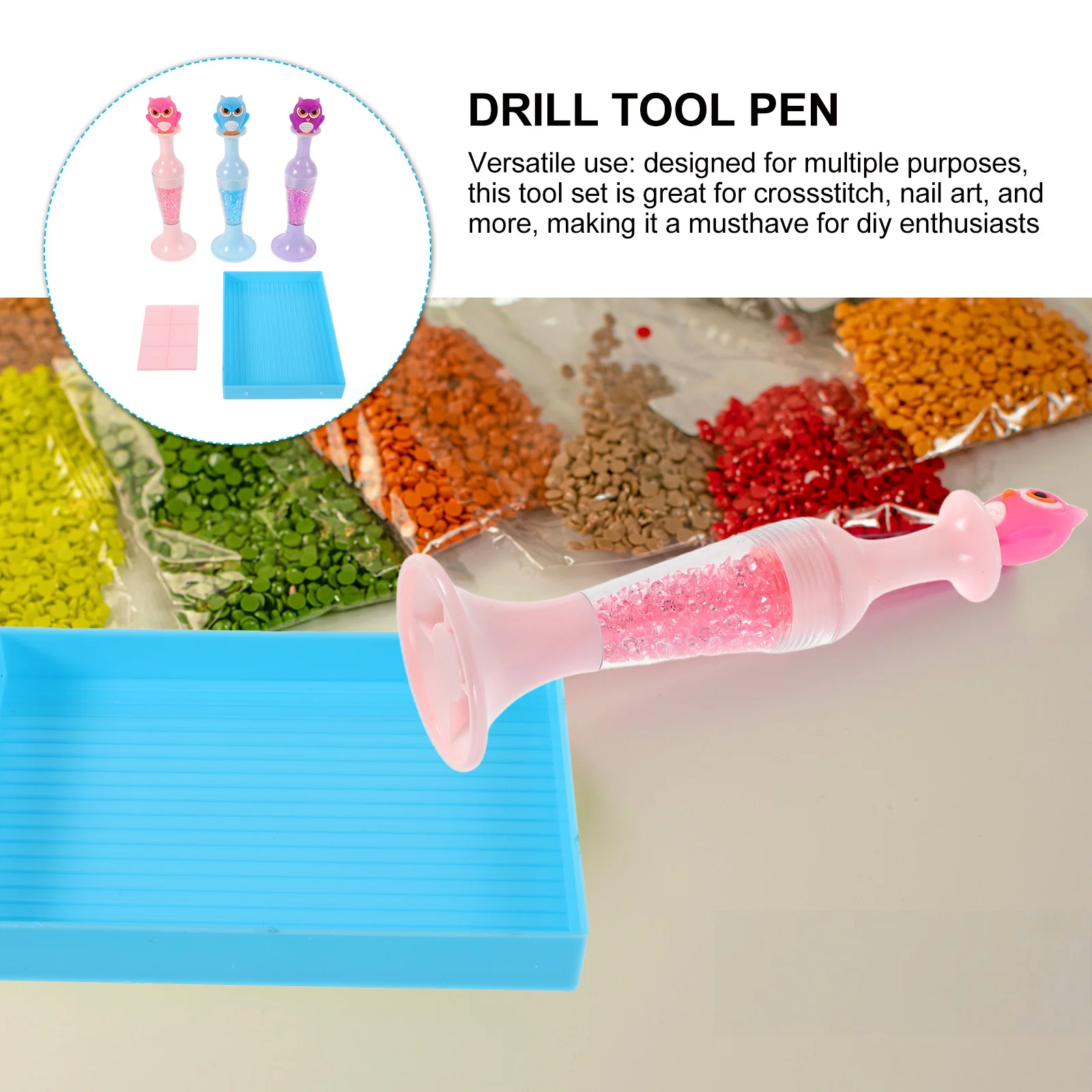 

1 set 1 Set Painting Tools Drill Pen Tray Rhinestone Picker Art Pen Dotting Tool For Diy Manicure Nail Art Crossstitch Craft