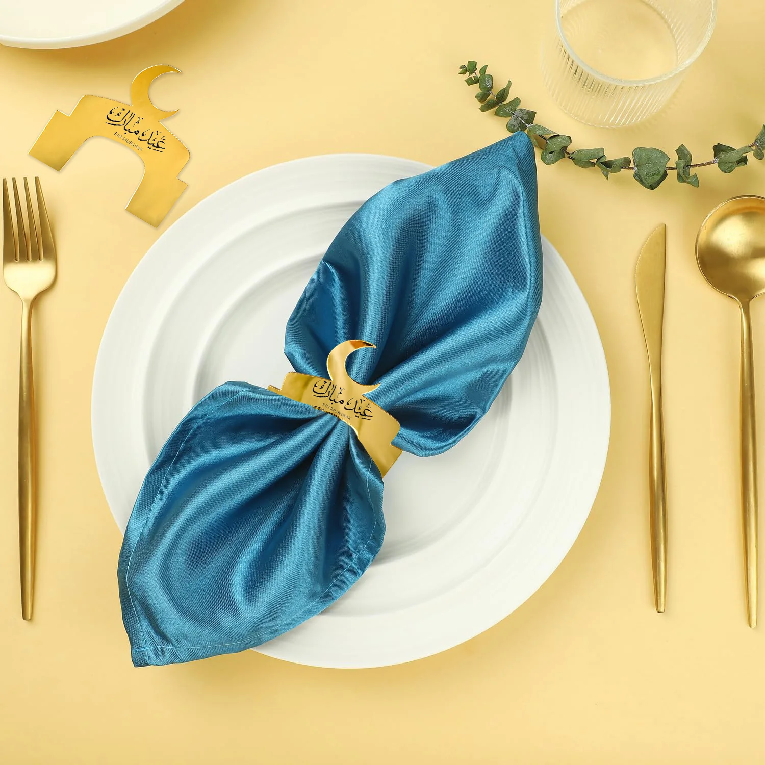 4 قطعة الذهب العربية رمضان كريم عيد مبارك حلقات منديل عائلة مسلمة الإسلامية إفطار الفطر الأضحى طاولة الحفلات الديكور هدية #4