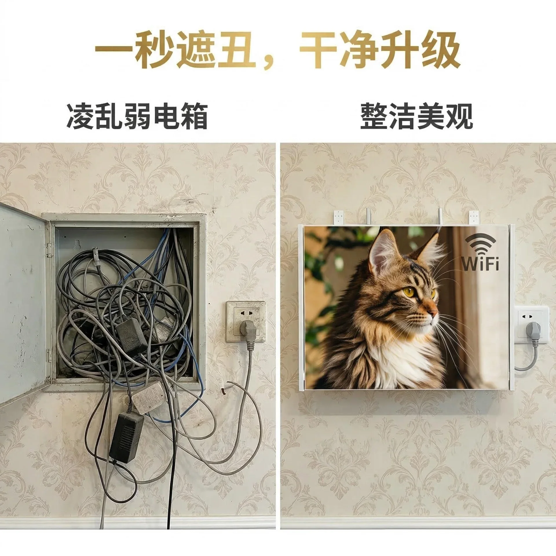 DSA No punching, wall-mounted storage box, set-top box, data cable, router rack, decorative occlusion