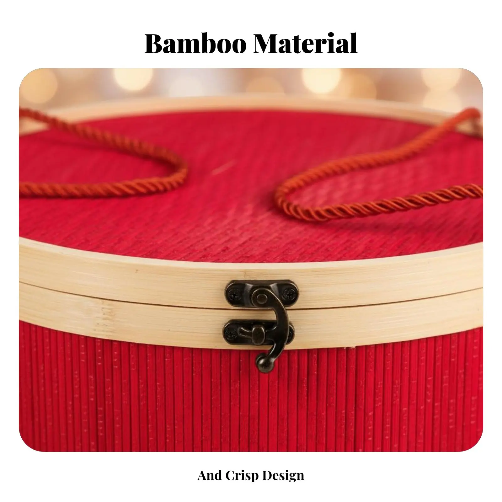 

Red Bamboo Basket, Chinese Style Round Gift Box, Handwoven, Festive Wedding Favor, Elegant Storage