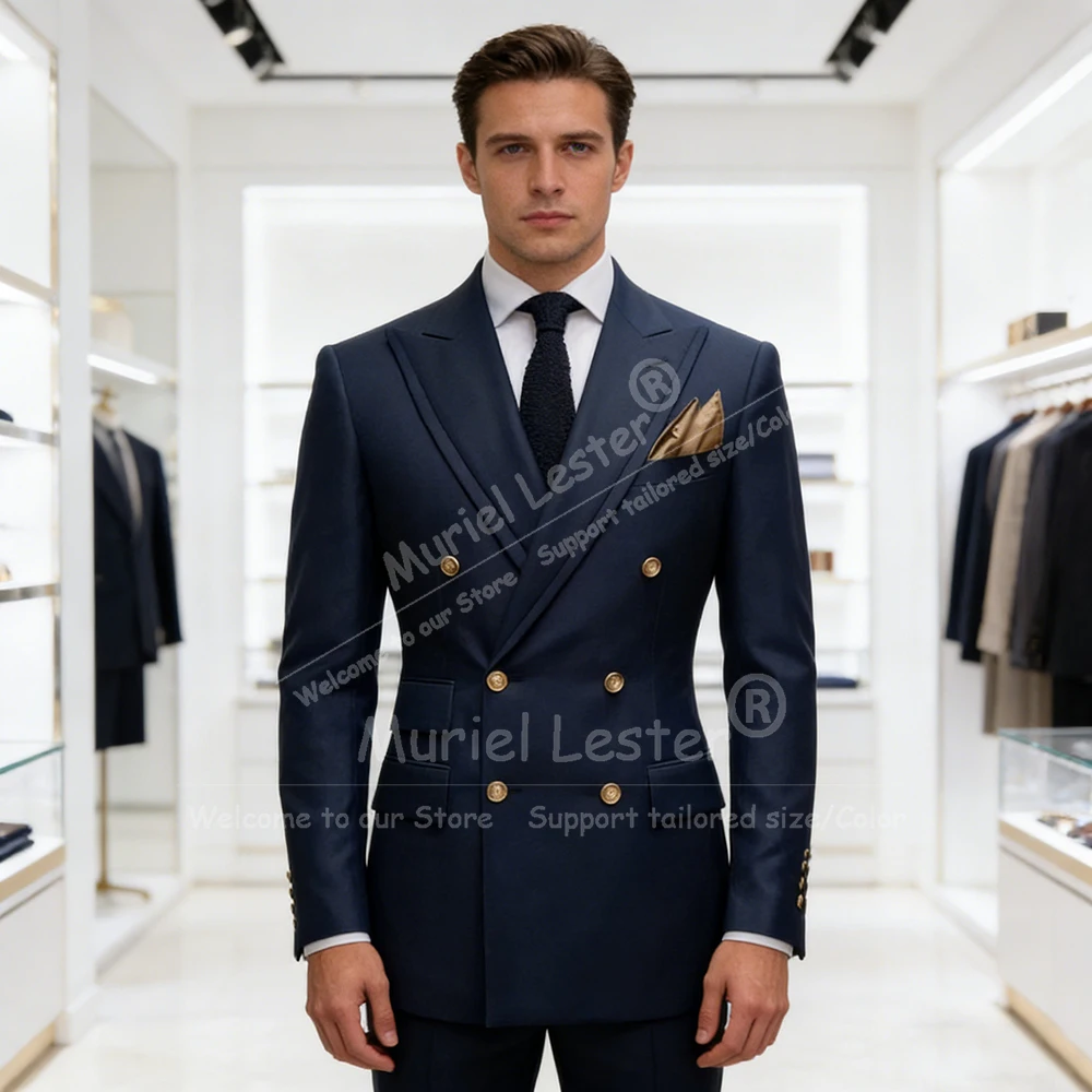 

Классический деловой костюм для мужчин: двубортный однотонный темно-синий пиджак, индивидуальный пошив, для вечерних мероприятий, свадеб, торжественных ужинов, смокинг для жениха.