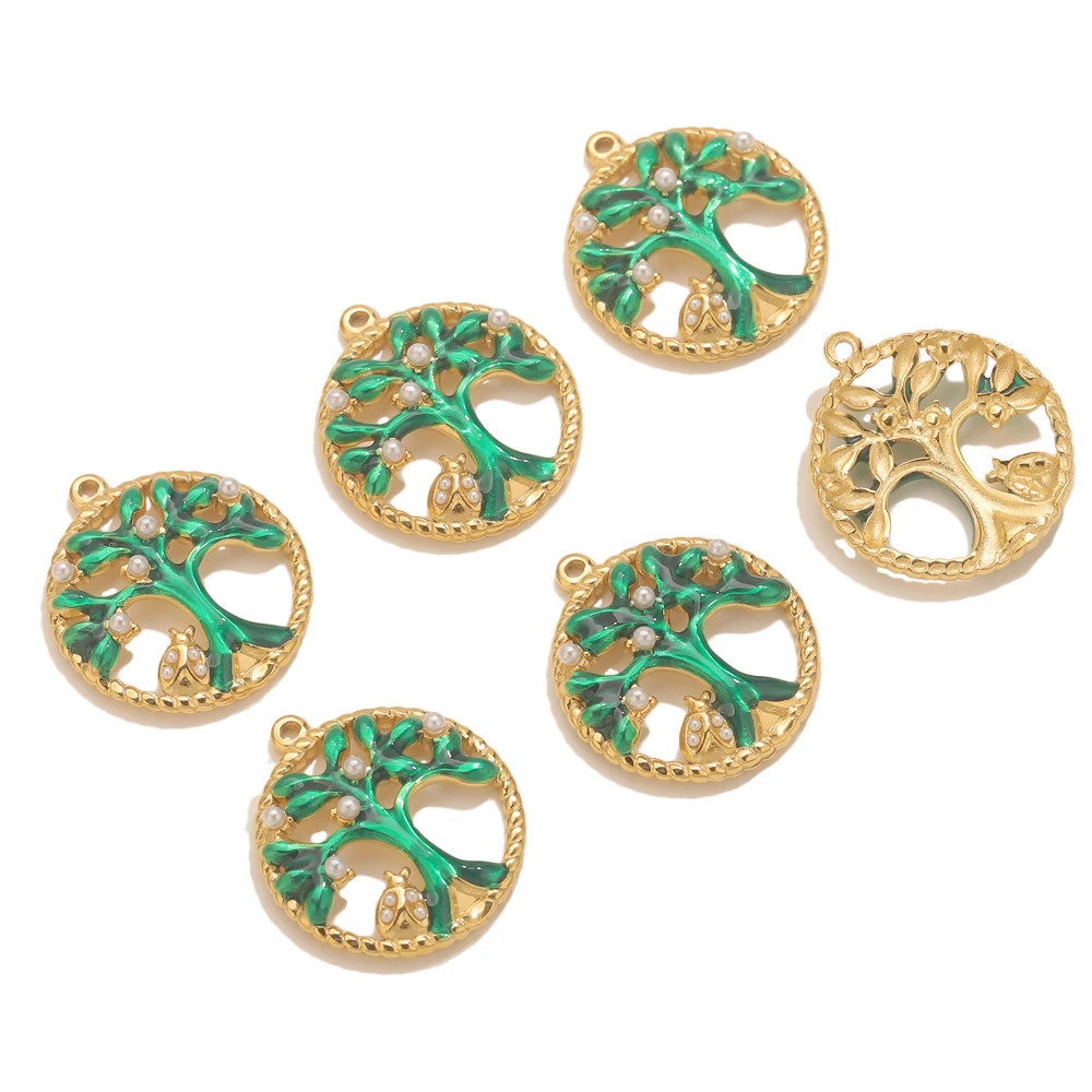 

2pcs Premium Stainless Steel Green Life Tree Charm Gold Plated for DIY Jewelry Making Necklace Bracelet Craft Material wholesale
