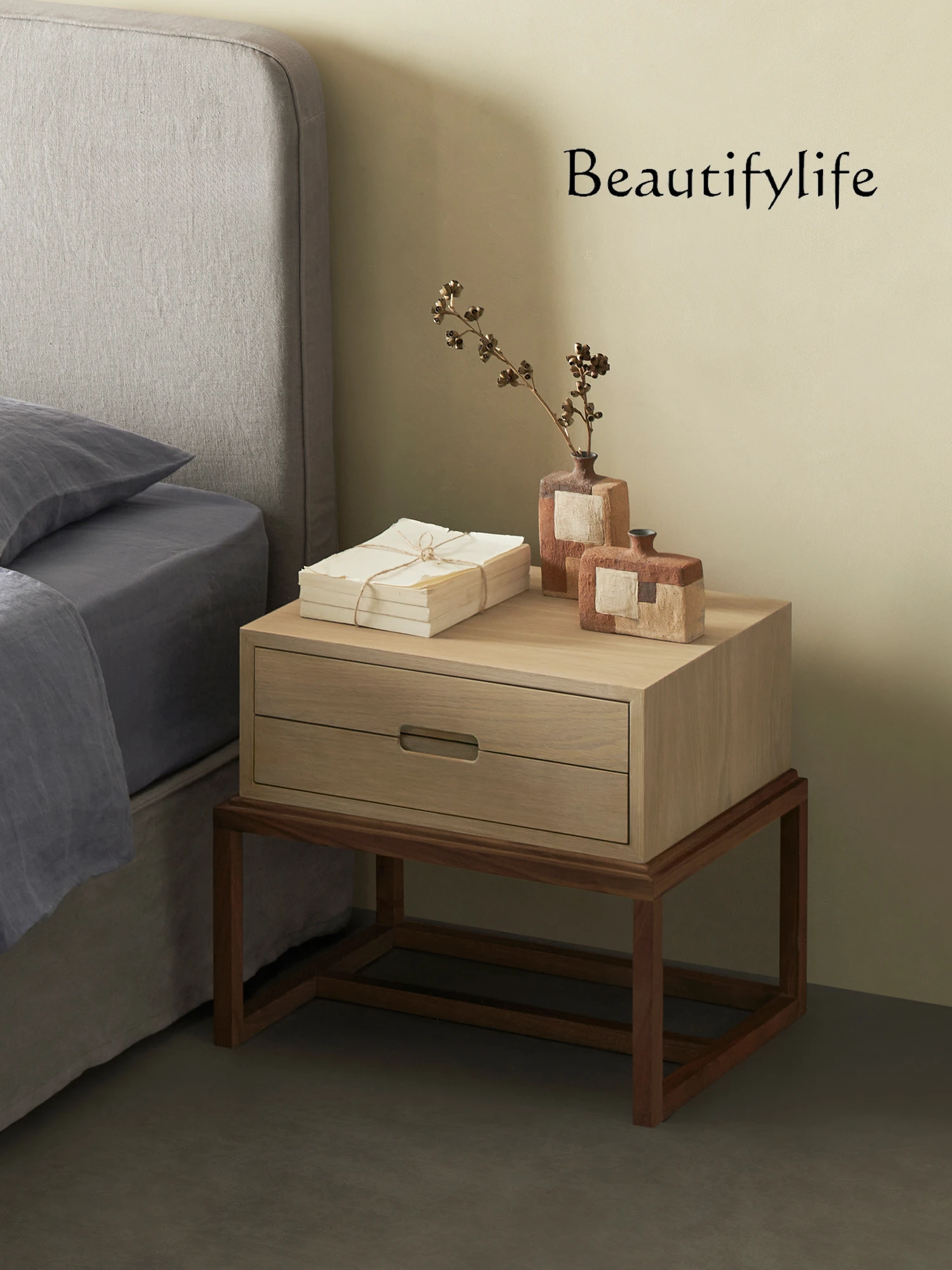 Bedside Table North America Walnut Solid Wood Home Bedroom Italian Room Storage Storage Bed Side Cabinet