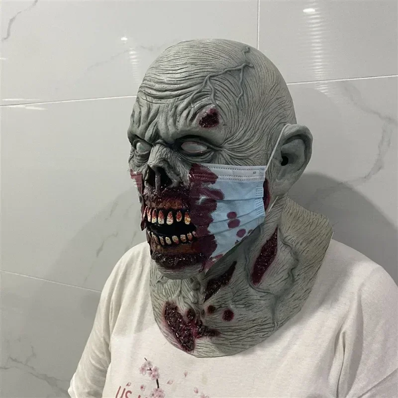 New Halloween Gauze Cosplay Mask Zombie Headgear Scary Virus Infection Zombie Latex Full Face Costume Bloody Helmets Party Prop