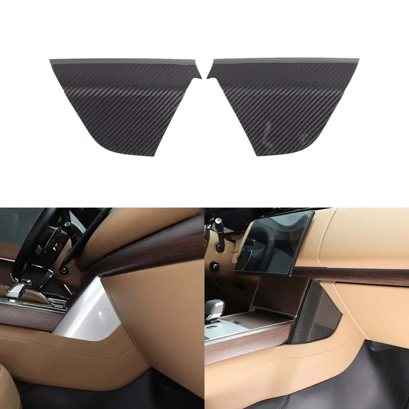 2 قطعة لاند روفر رينج روفر فوغ L460 2023 + ألياف الكربون الحقيقية سيارة التحكم المركزي لوحة الركبة ملصقات الزخرفية اكسسوارات #2