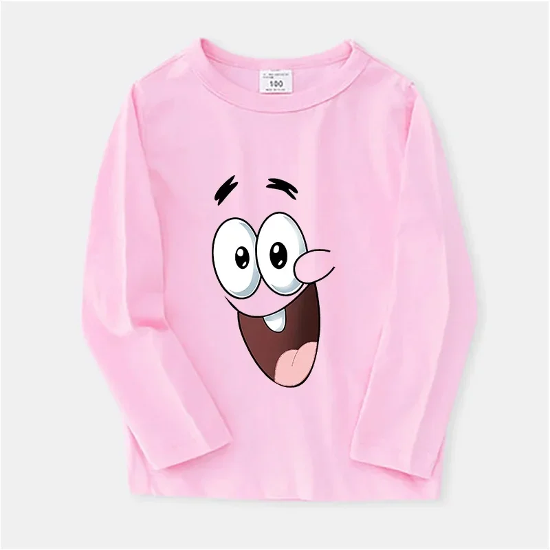 SpongeBobed SquarePants Round Neck Long Sleeves T-shirts Patrick Star Children Shirts Kids Print Boys Girl Spring Thin Clothes