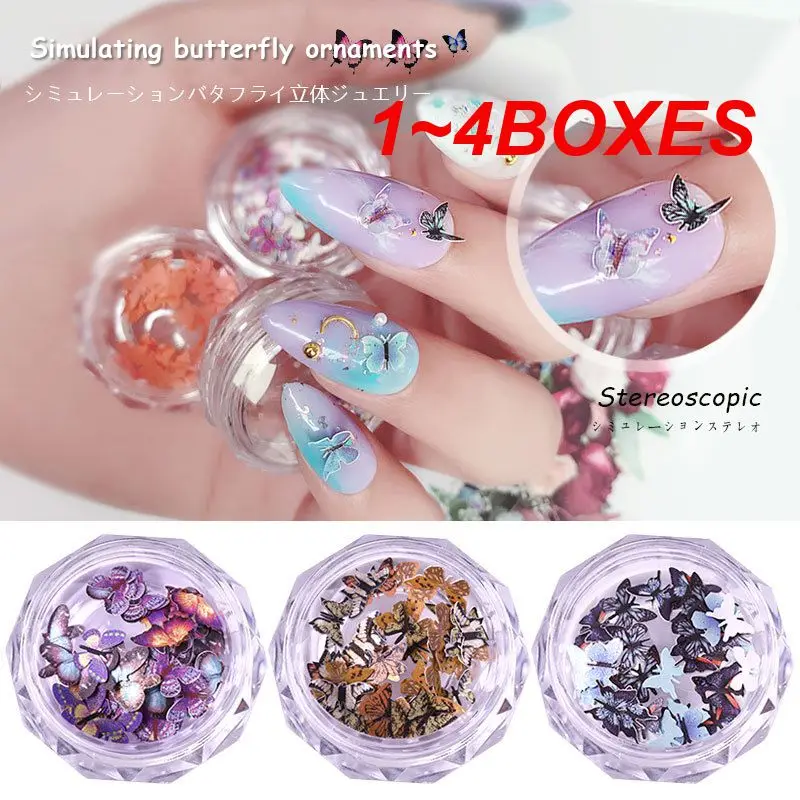 1~4BOXES 3d Cross-border Fashionable Cross-border Hot Selling Butterfly Trending In-demand Nails Popular Trendy Wood Pulp Nails