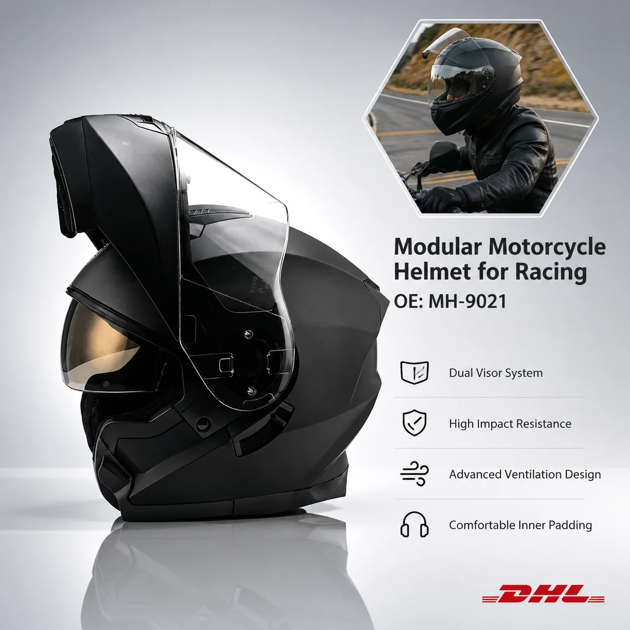 Pour le motocross et la moto de rue, ce casque de course intégral homologué DOT est livré avec une double visière, une coque en ABS, un système modulaire relevable, adapté aux 4 saisons, toutes conditions météorologiques, équipement de sécurité haute performance avec lentille anti-buée et doublure EPS absorbant les chocs.