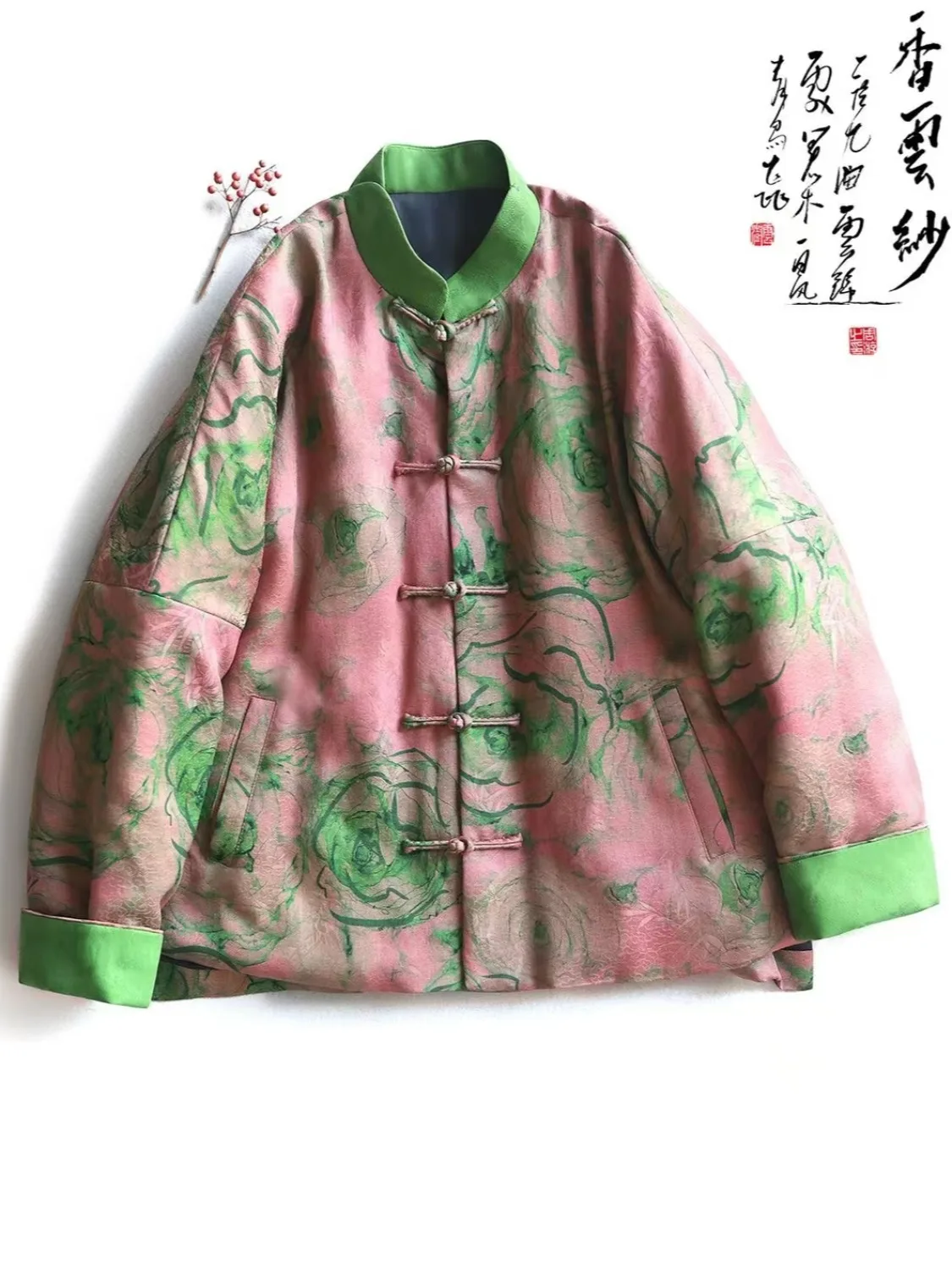 

New Chinese Style Silk Tang Suit Jacket Handmade Button Cotton Coat Women Winter Thickened Warm Cotton Padded Silk