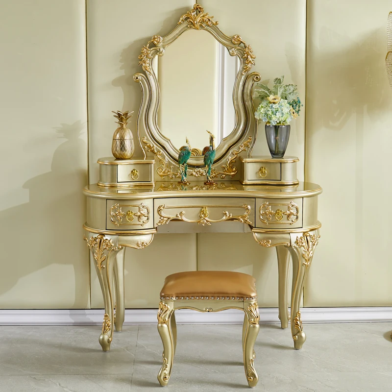 Full solid wood dressing table, bedroom, small unit, princess dressing table, French villa luxury