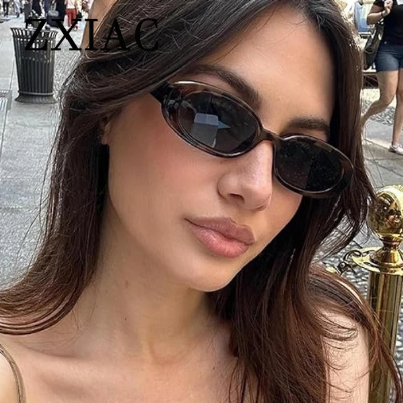 ZXIAC Retro Trend Oval Sunglasses Women 90s Vintage Rivet Small Frame Sun Glasses Men Fashion Black Tortoiseshell Cat Eye Shades