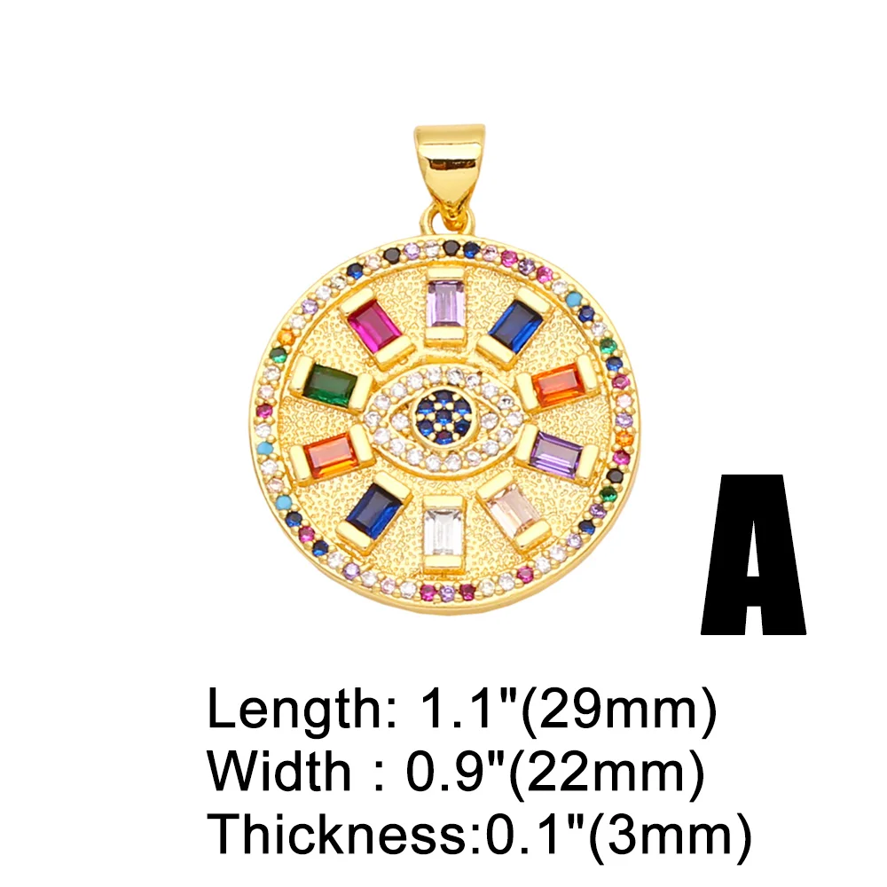 Clearance Multicolor CZ Turkish Eye Medal Necklace Pendant Copper Gold Plated Beads Cross Eagle Jewelry Making Supplies pdta942