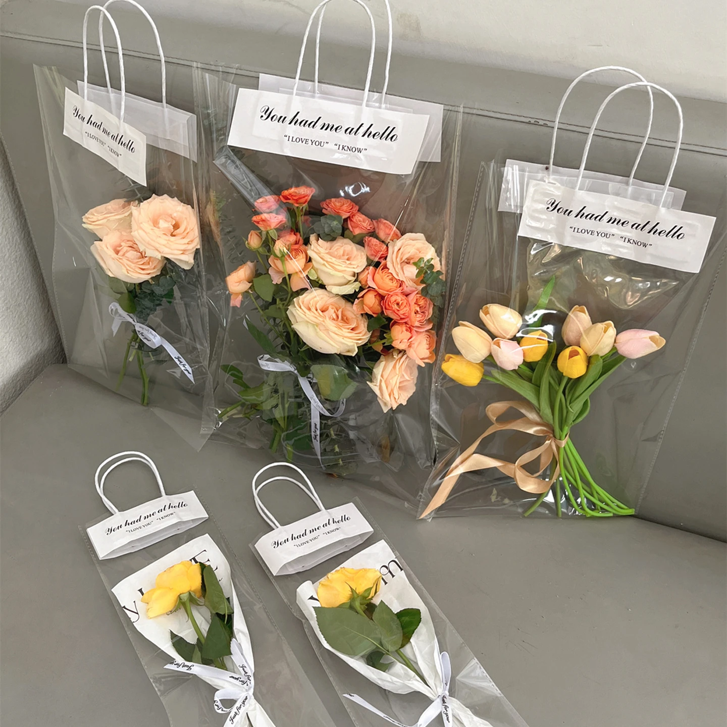 S/M/L PVC Floral Wrap Bag Single Stem Rose Gift Container Clear Flower Tote Pouch Waterproof Bouquet Sleeve Wedding Party Pack - Detail 1