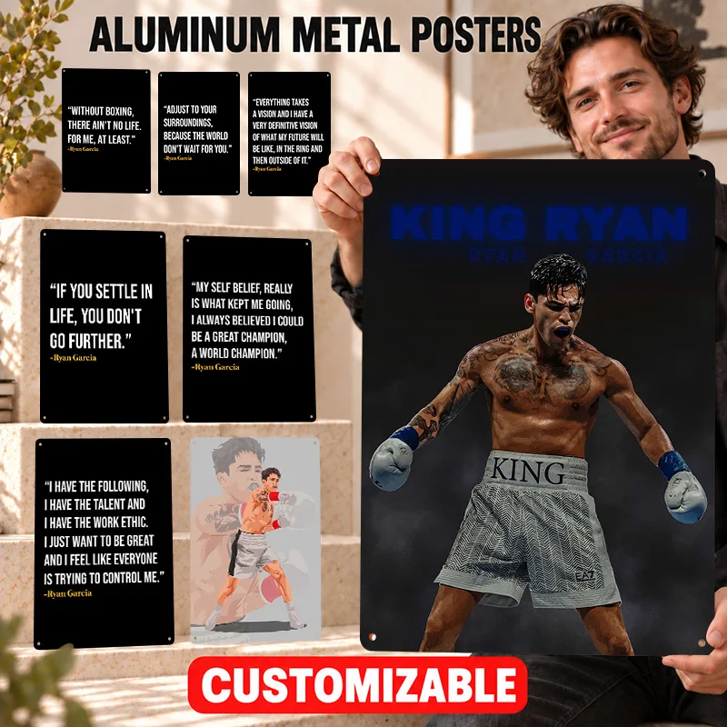 Ryan Garcia American Boxer Textured Metal Posters Customized Aluminum Sign Wall Art For Sports Room Or Man Cave Birthday Present