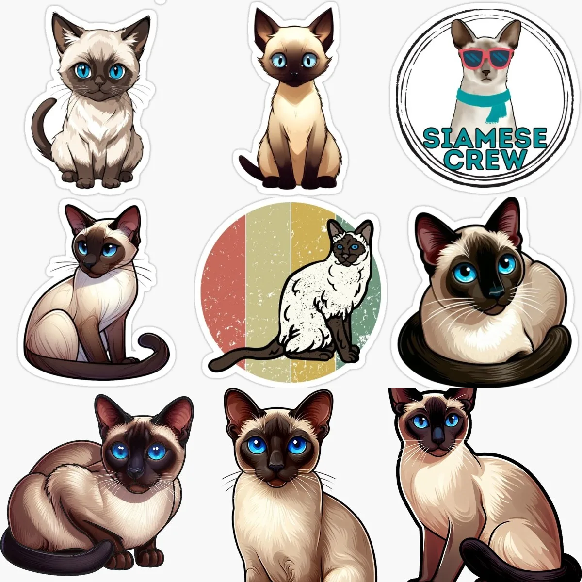 Cute Siamese Cat Pets Creative PVC Waterproof Sticker Fridge Table Wall Car Van Bicycle Window Motorcycle Decal Accessories