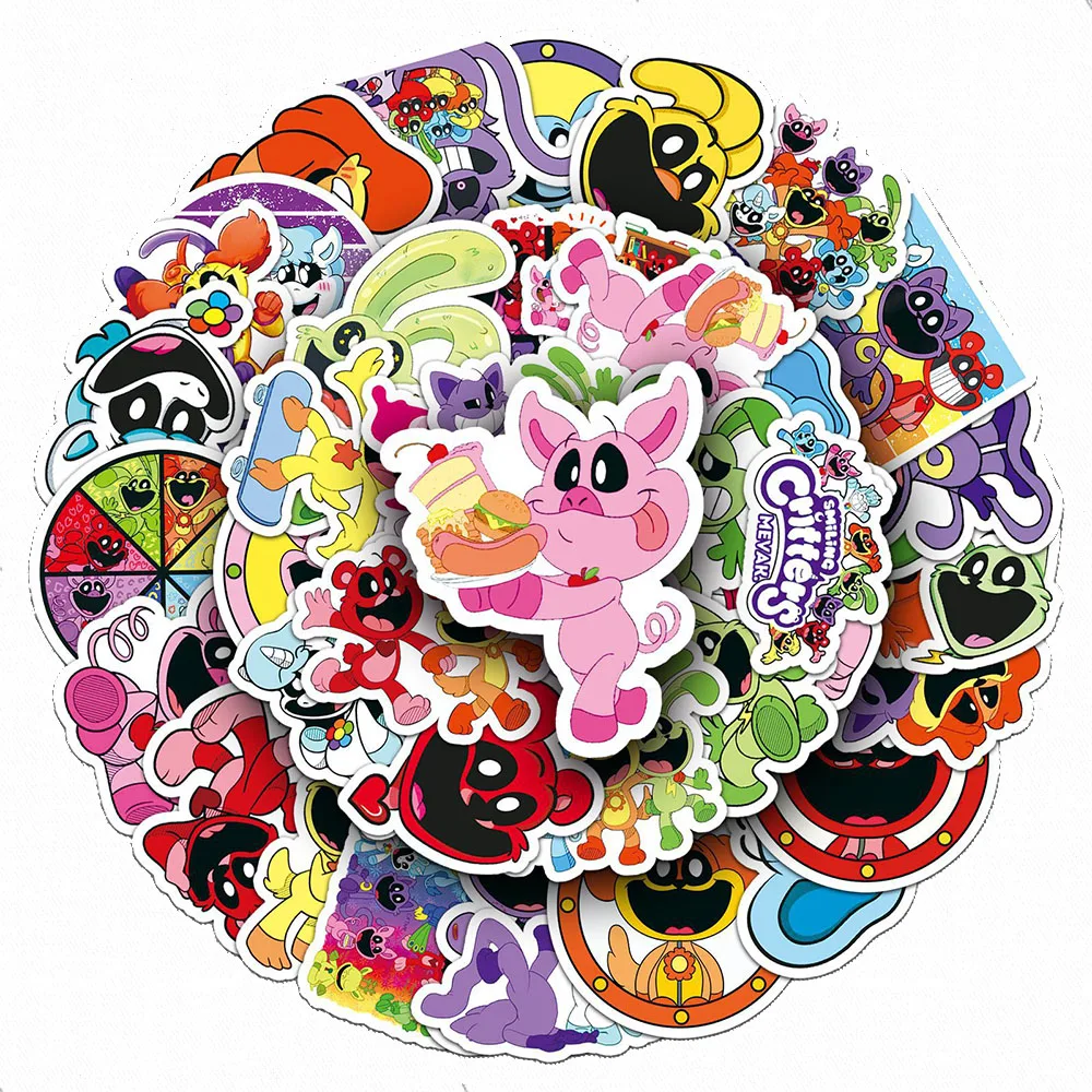 10/30/50pcs Funny Smiling Critters Game Cartoon Stickers Anime Graffiti Sticker DIY Skateboard Notebook Phone Decal for Kids Toy