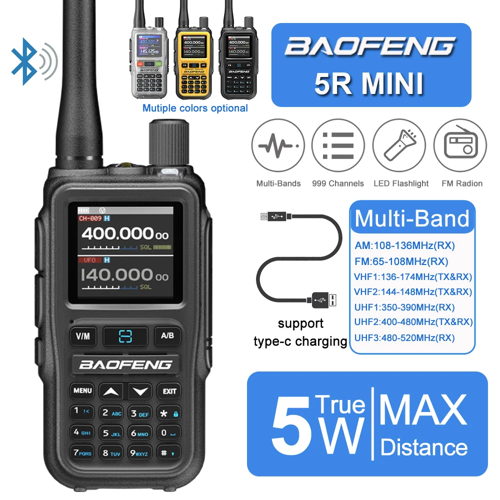 Baofeng UV-5R Mini Wireless Copy Frequency Walkie Talkie 16 KM AM Long Range Waterproof Multi-Band Type-C Charger Ham Radio UV5R