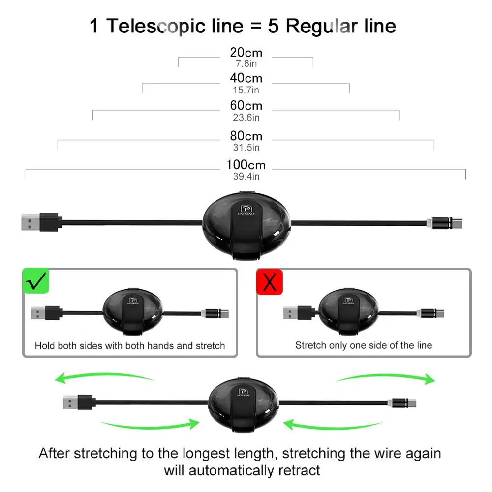 3 In 1 USB Retractable Magnetic Cable Type C Micro For Universal Iphone Huawei Samsung Xiaomi Cable Faster Charging  Cable