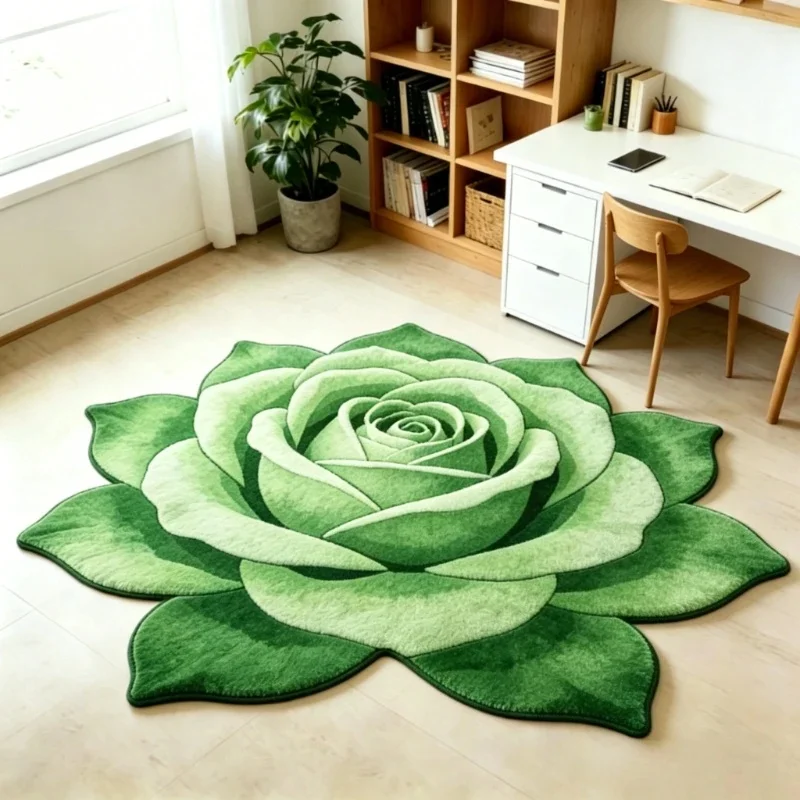 VIKAMA Rose Shaped Area Rug 3D Floral Print Soft Fluffy Non Slip Washable Carpet for Living Room Bedroom Home Decor