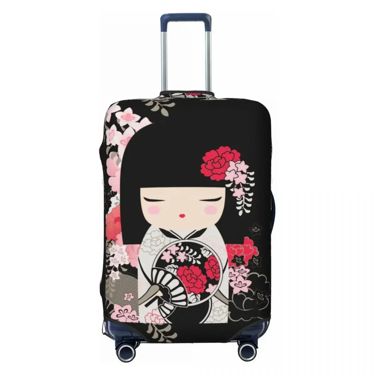 

Fashion Kokeshi Doll Cherry Blossoms Luggage Cover Protector Washable Japanese Kimono Geisha Girl Travel Suitcase Covers