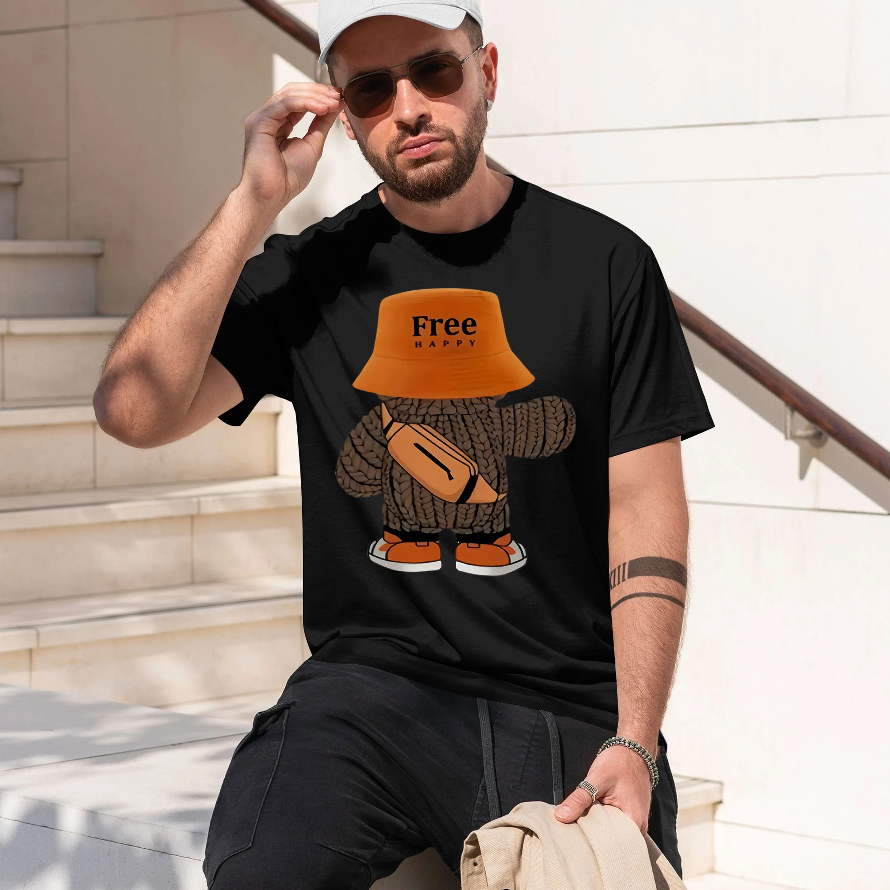 2026 New Model Men's 100% cotton fashionable casual loose d cute backpack pattern printed round neck short sleeved t-shirt
