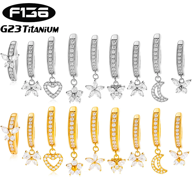 

1PC G23 Titanium 14G Piercing Jewelry Belly Button Ring Buckle Reverse Curved Navel Ring Barbell Zircon Butterfly Flower Pendant