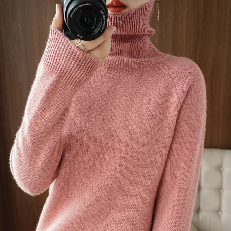 Autunno inverno Cashmere maglione donna dolcevita lavorato a maglia Pullover maglione manica lunga Casual morbido caldo Femme