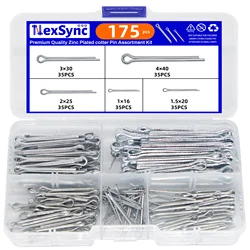 175pcs Premium Quality Zinc Plated cotter Pin Assortment Kit Metal Pins Fasteners Tools Repair Accessories Safety Pins