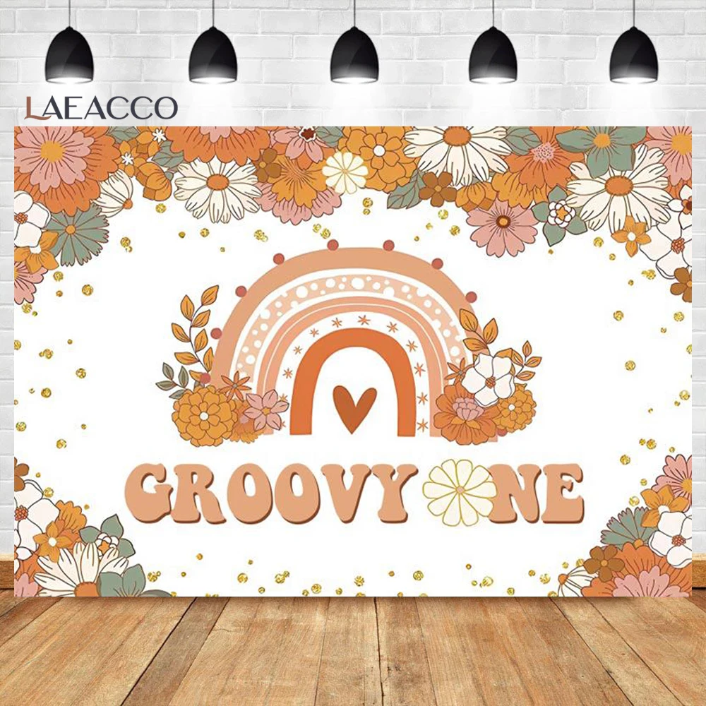 Daisy Birthday Decoration Photography Background Boho Girl One Year Old Birthday Colorful Daisy Rainbow Baby Shower Backdrop