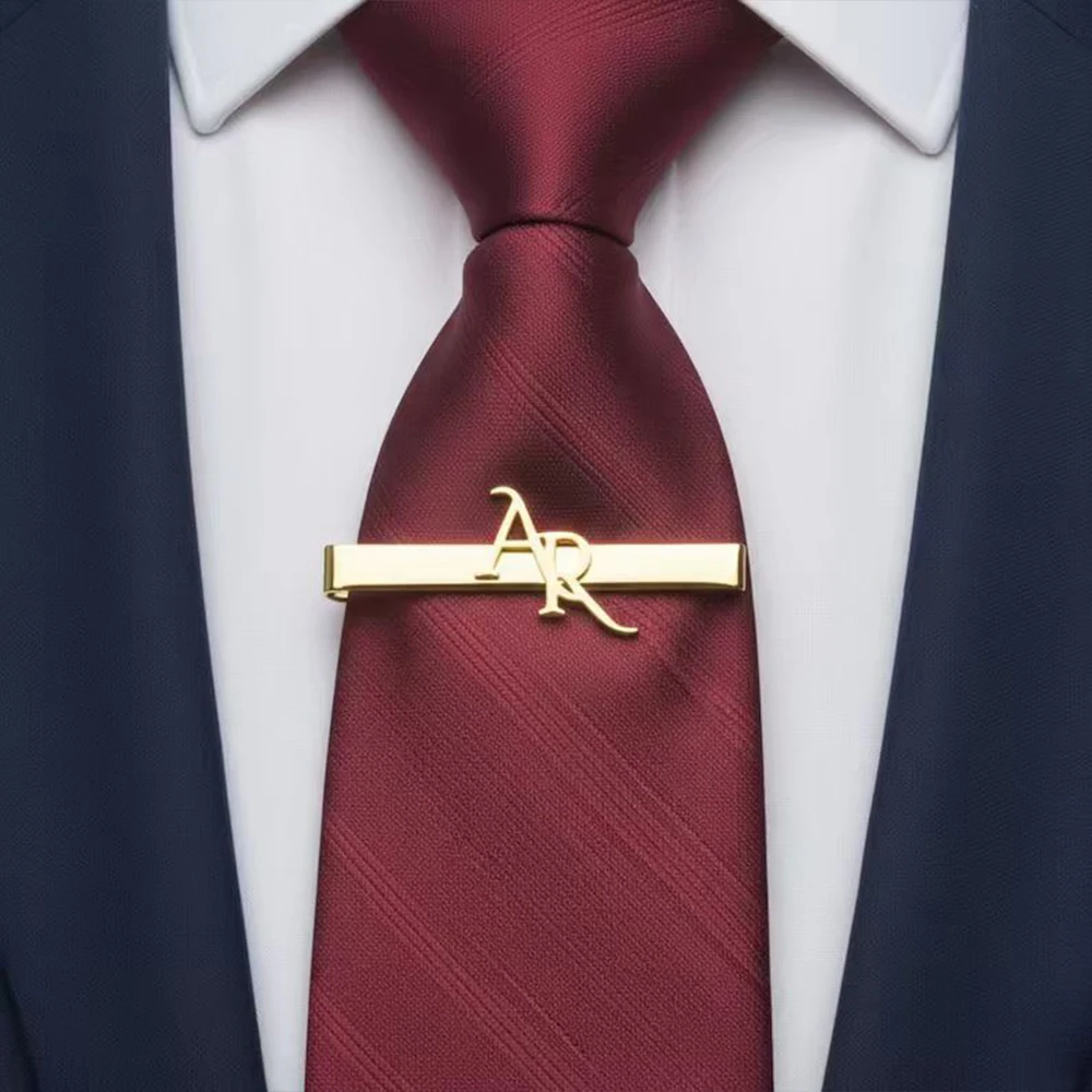 Customized Initial Stainless Steel Tie Clip Shirt Set Stainless Steel Personalized Brand Tie Clip Best Man Jewelry Gift