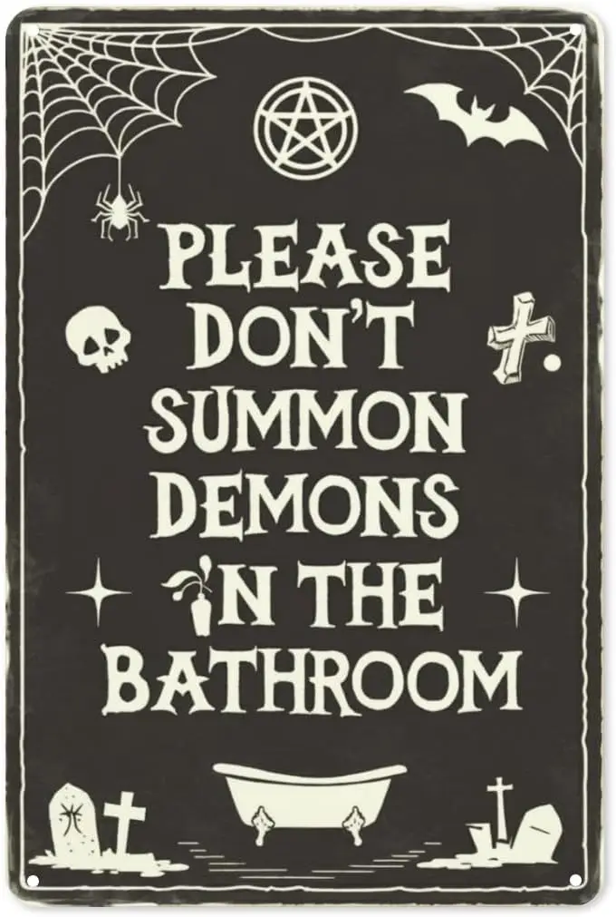Occult Humor Tin Sign 8X12IN Gothic Metal Wall Art for Altar Bathroom, College Dorm & Witchy Home Decor sign
