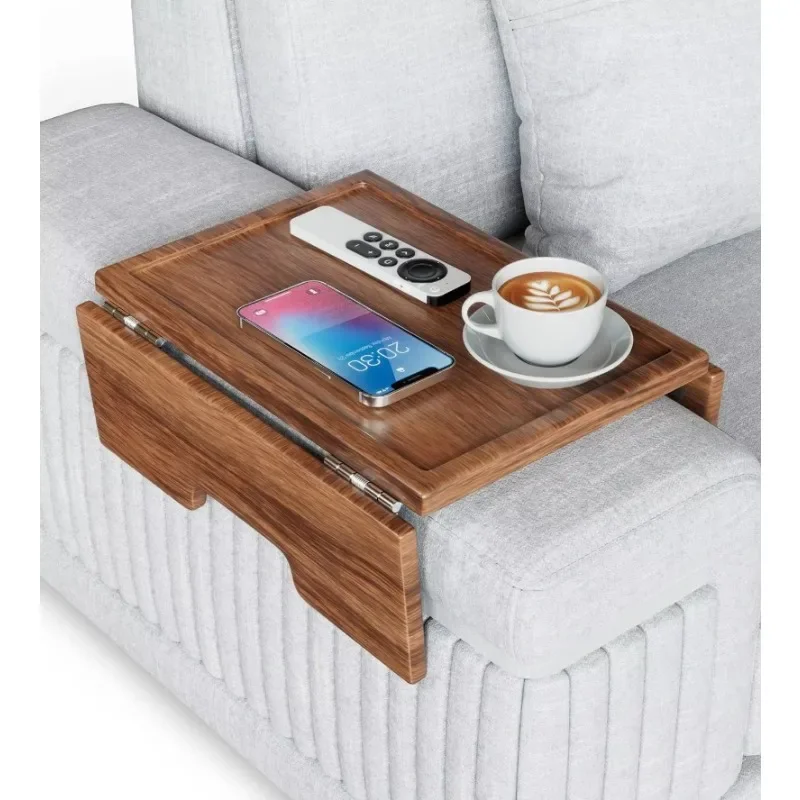 Multifunctional Acacia Wood Sofa Armrest Snack Rack with Single Tier Storage Trays Lacquer Bracket for Sofas and Chairs