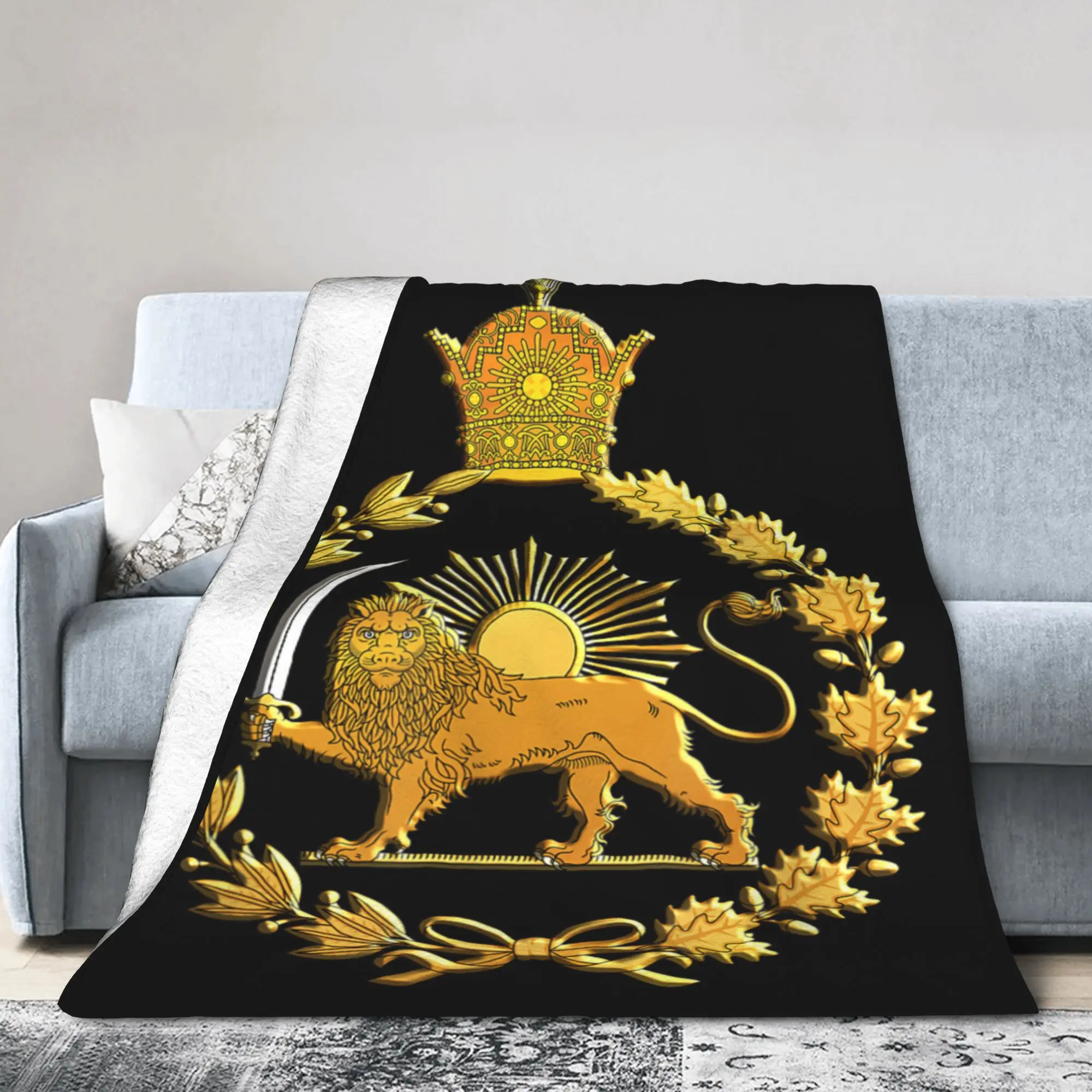 Iran Lion And Sun Pahlavi Dynasty Khorshid Soft Blanket Plush Throw Blanket Graphic Couch Bed Flannel Bedspread Sofa Bed Cover
