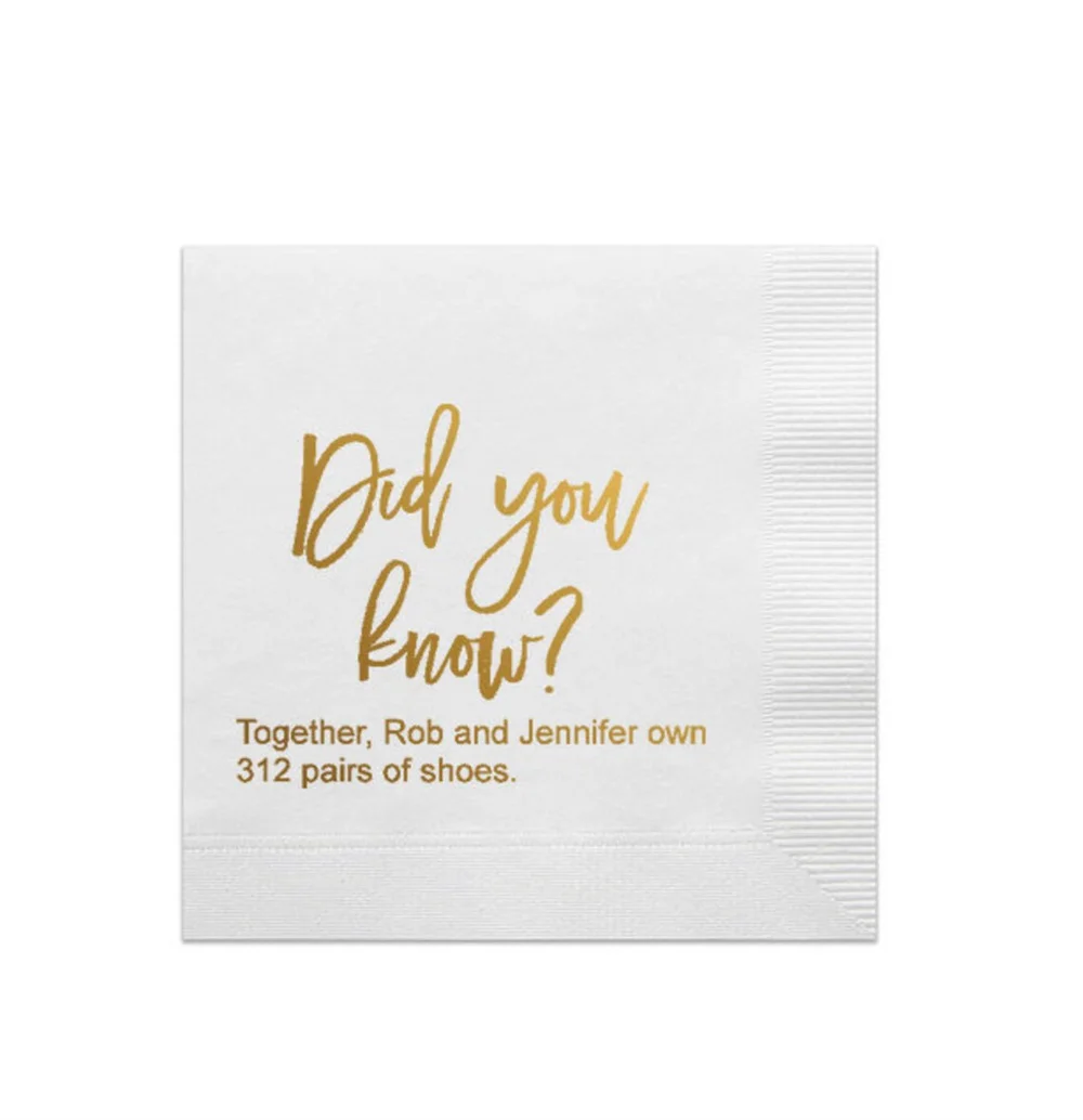 

Trivia Personalized Napkins Birthday Wedding Trivia Napkins Fun Fact Napkins Beverage Luncheon Dinner and Guest Towels Available