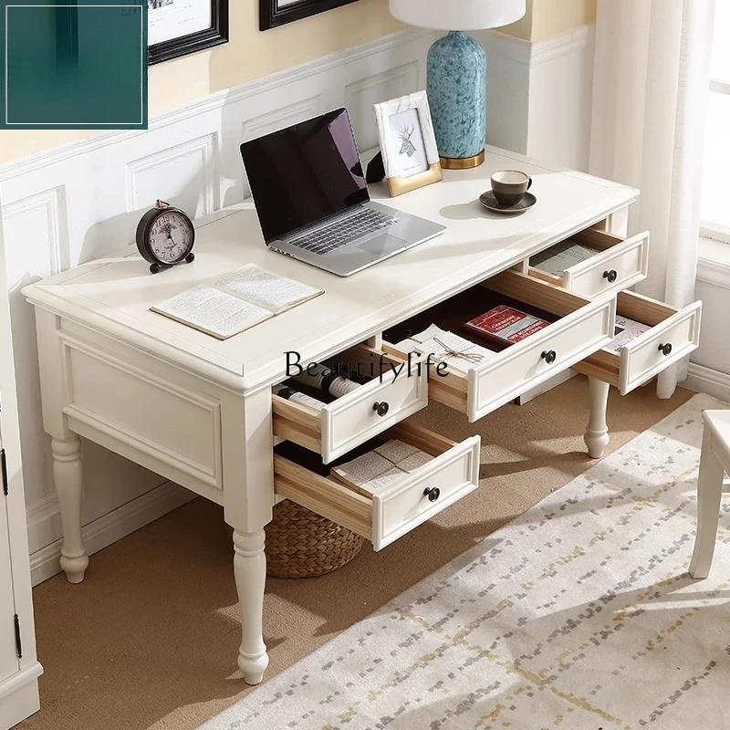5American country mahogany ivory white study solid wood desk