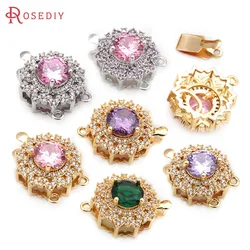 2 Sets 18K Gold Color Brass and Zircon Round Necklaces Connect Clasps High Quality Diy Jewelry Making Supplies for Women