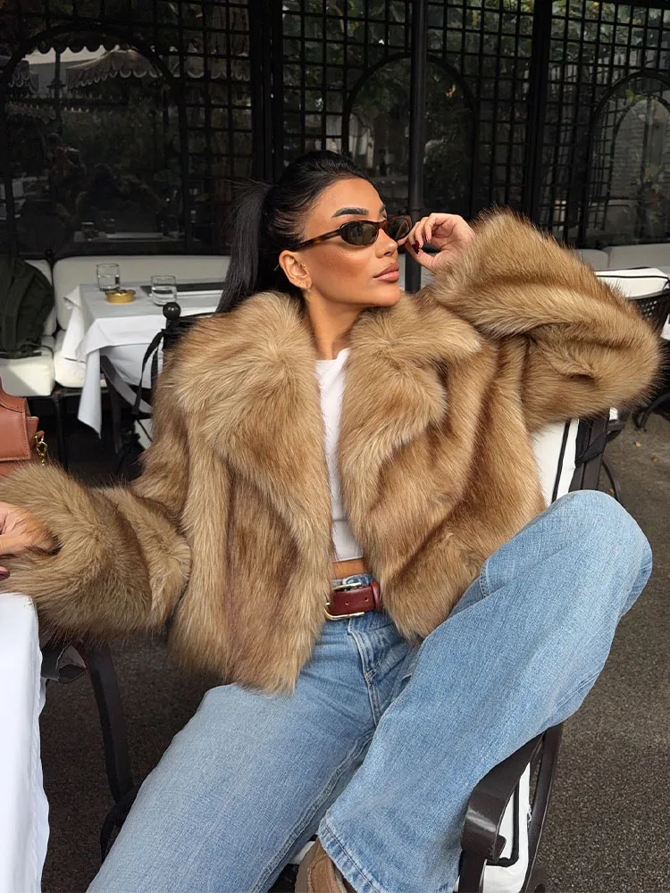 

HH Women's New Fashion Loose Short Coat Solid Turn-Down Collar Long Sleeves Covered Button Female Winter Elegant Warm Coats