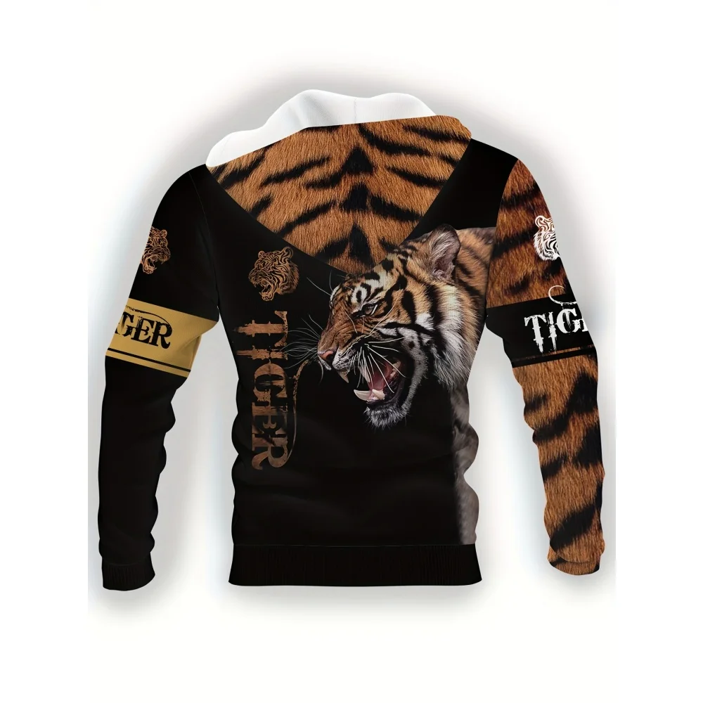 New in Sweatshirts Tiger 3D Print Oversized Zip up Hoodie Top Autumn Winter Street Harajuku Long Sleeve Men's Hoodies Tracksuit