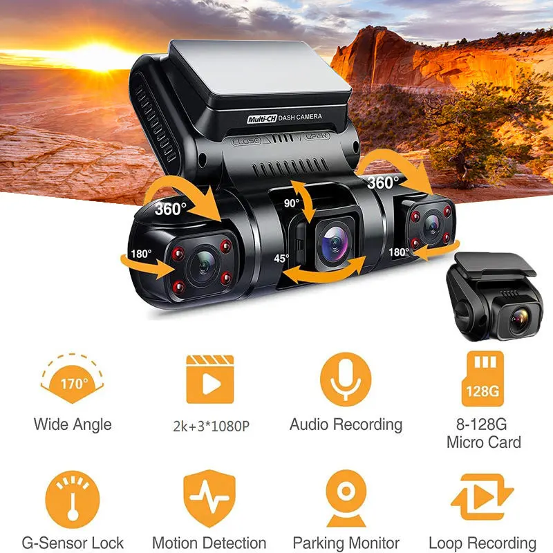 FHD 2K 4 Channel Car Recorder camer With Night Vision WiFi GPS Car Dash camer 360 Panorama HD Auto Video Recorder Car Dvr