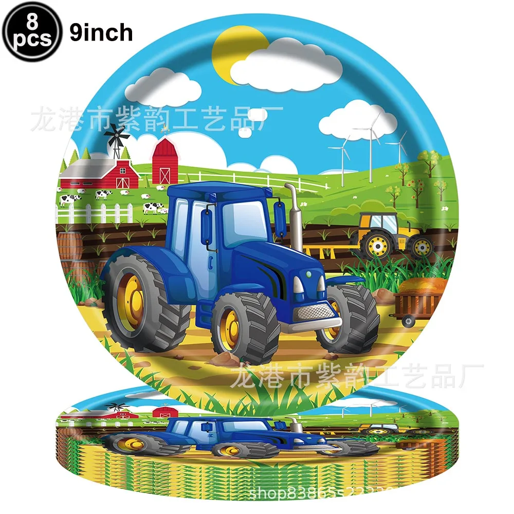 Tractor Birthday Decors Tableware Paper Plate Cup Napkin Balloon Set Happy Birthday Banner Farm Tractor Birthday Party Supplies