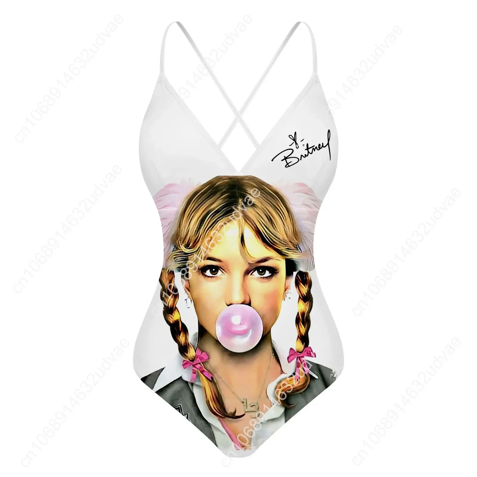 Britney Spears V-neck Halter Back Swimsuit Womens Bathing Suits Personalized Bikini Pool Party Swimwear Custom Made Beachwear