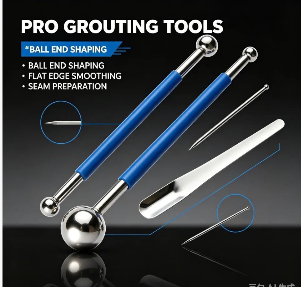 Tile Grout Seam Pressing Tool Set 9pcs Stainless Steel 4 Floor Seam Press Ball and 5 Beauty Seam Tools for Tile Surfaces