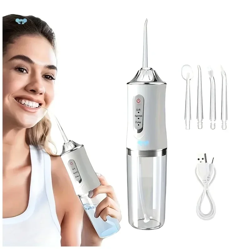 Portable Dental Water Flosser 4 Jet Tip 220ml 3 Modes Oral Irrigator USB Rechargeable Water Jet Floss Tooth Pick