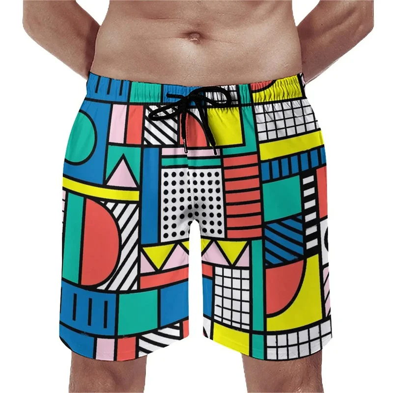 Vintage New 3D Printing Artistic Color Block Board Beach Shorts For Men Cool Streetwear Short Pants Fashion Swimming Trunks Pant