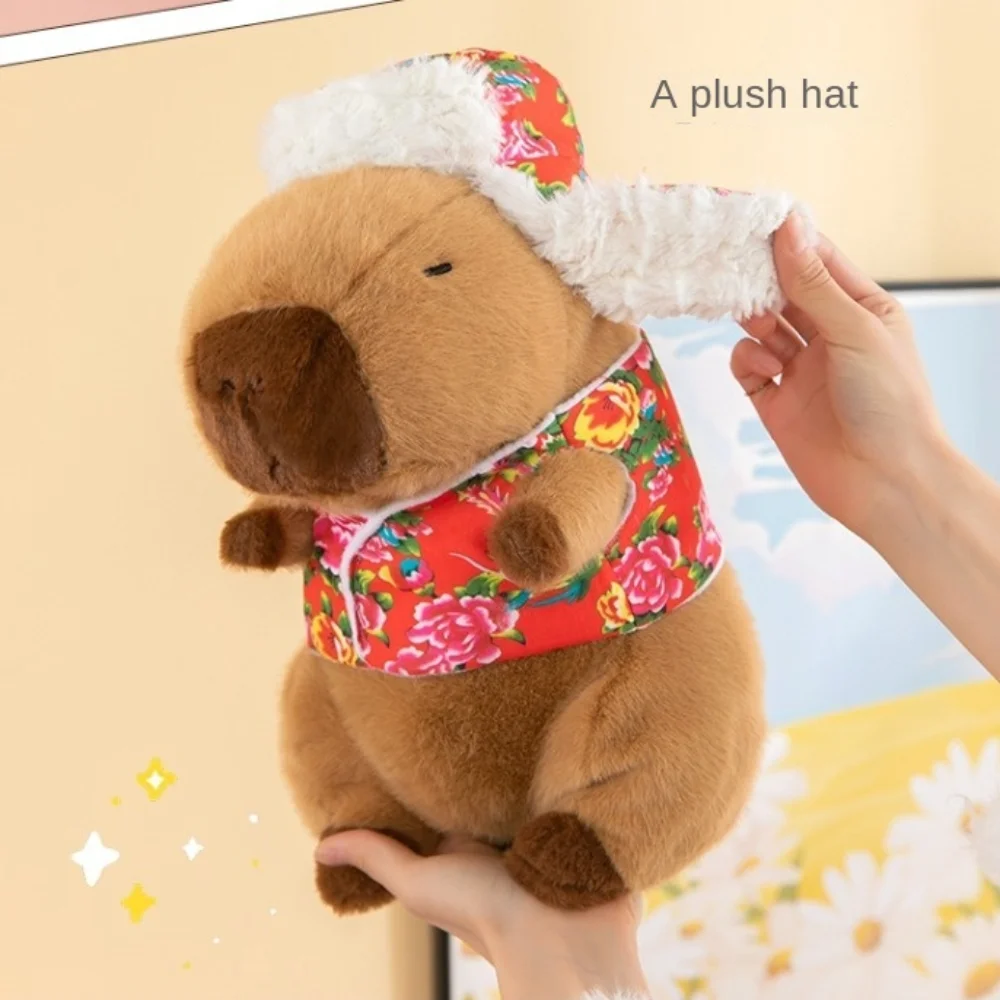 Kawaii كابيبارا أفخم دمية لطيف البني الوردي الحيوانات المحشوة ديكور المنزل الصينية زهرة معطف أنيمي رقيق لعبة هدايا عيد الميلاد
